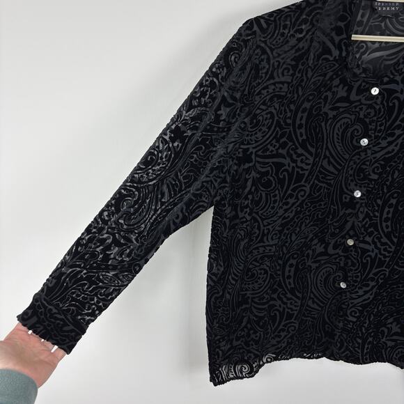Vintage Spenser Jeremy Black Velvet Burnout Shirt Jacket XL silk whimsigoth Y2K - Picture 5 of 9